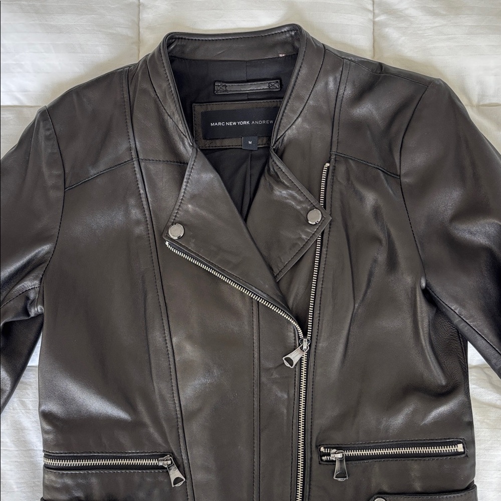 Andrew Marc Black Leather Biker Moto Jacket Women's M